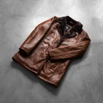 Cinnamon Distressed Leather Fur Coat - Image 8