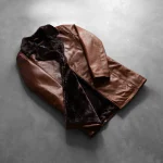 Cinnamon Distressed Leather Fur Coat - Image 7
