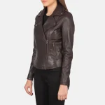 Flashback Maroon Leather Biker Jacket - Image 2