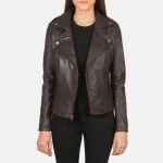Flashback Maroon Leather Biker Jacket - Image 5