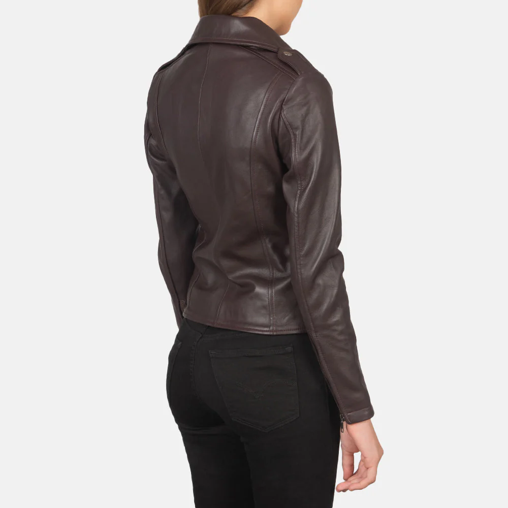 Flashback Maroon Leather Biker Jacket - Image 3