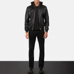 Bouncer Biz Black Leather Bomber Jacket - Image 4