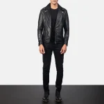 Noah Black Leather Biker Jacket - Image 5