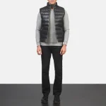 Reeves Black Leather Puffer Vest - Image 3