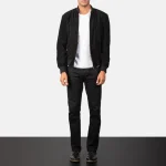Shane Black Suede Bomber Jacket - Image 4