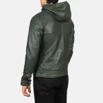 Baston Green Hooded Leather Bomber Jacket - Image 3