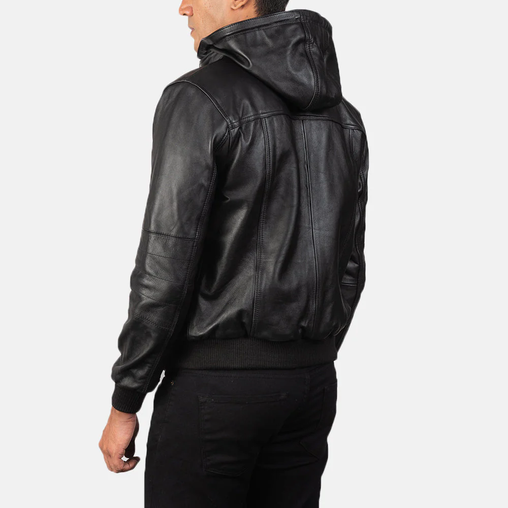 Bouncer Biz Black Leather Bomber Jacket - Image 5