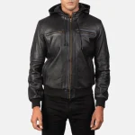 Bouncer Biz Black Leather Bomber Jacket - Image 3