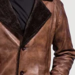 Cinnamon Distressed Leather Fur Coat - Image 6