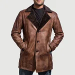 Cinnamon Distressed Leather Fur Coat - Image 5