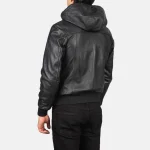 Nintenzo Black Hooded Leather Bomber Jacket - Image 4