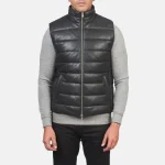 Reeves Black Leather Puffer Vest - Image 6