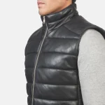 Reeves Black Leather Puffer Vest - Image 4
