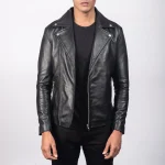 Noah Black Leather Biker Jacket - Image 6
