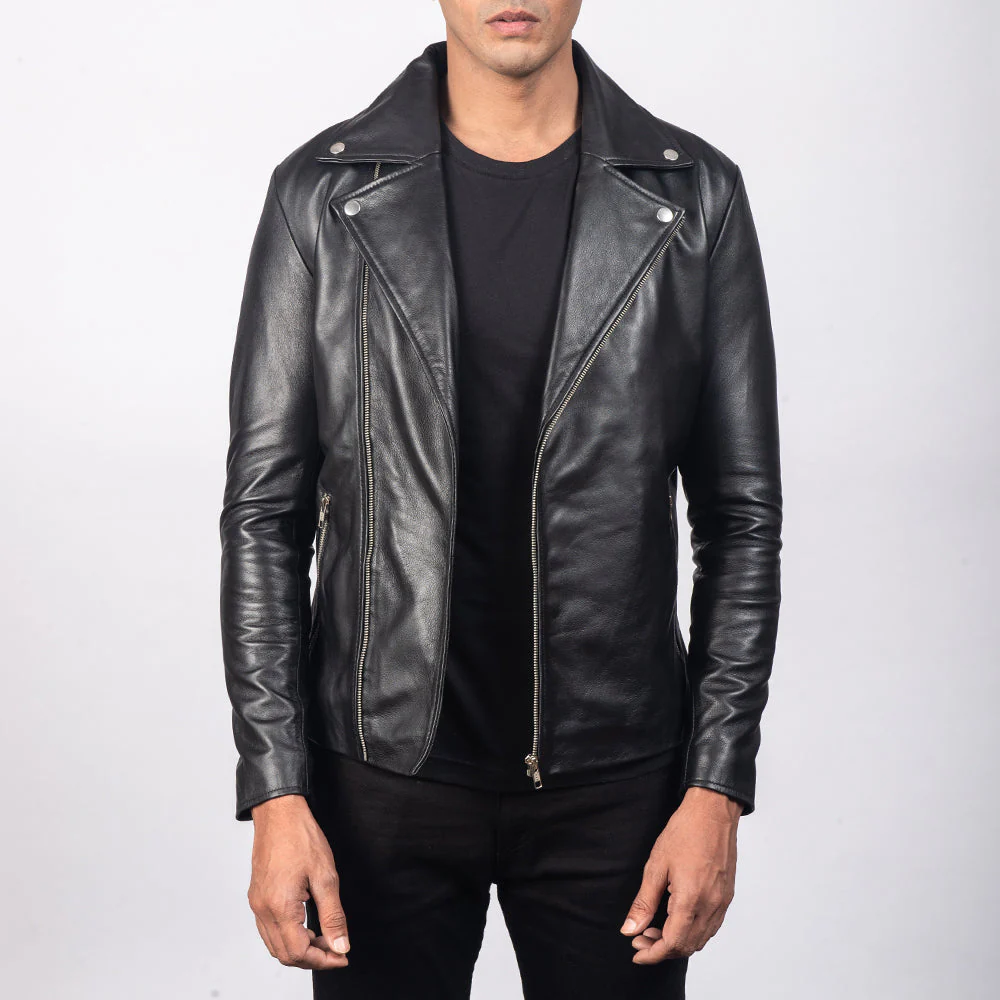 Noah Black Leather Biker Jacket - Image 6