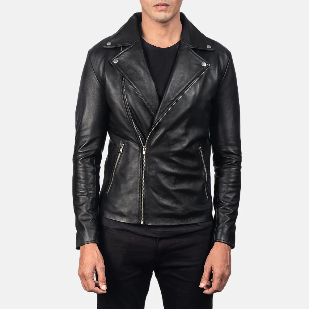 Noah Black Leather Biker Jacket - Image 1