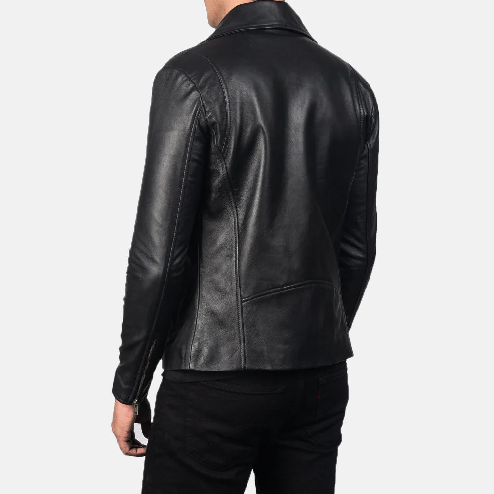 Noah Black Leather Biker Jacket - Image 2
