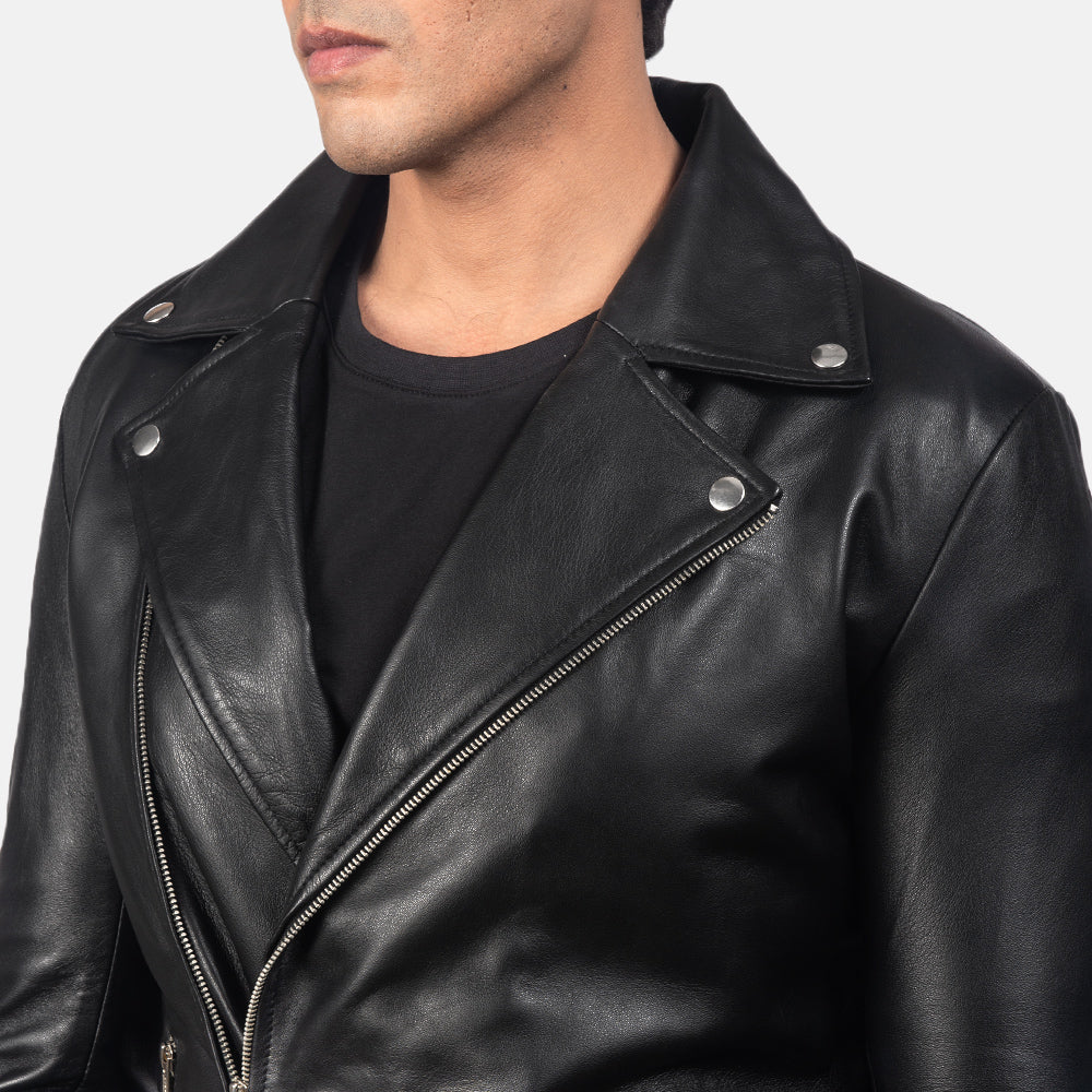 Noah Black Leather Biker Jacket - Image 4