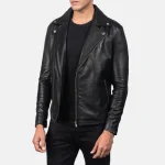 Noah Black Leather Biker Jacket - Image 3