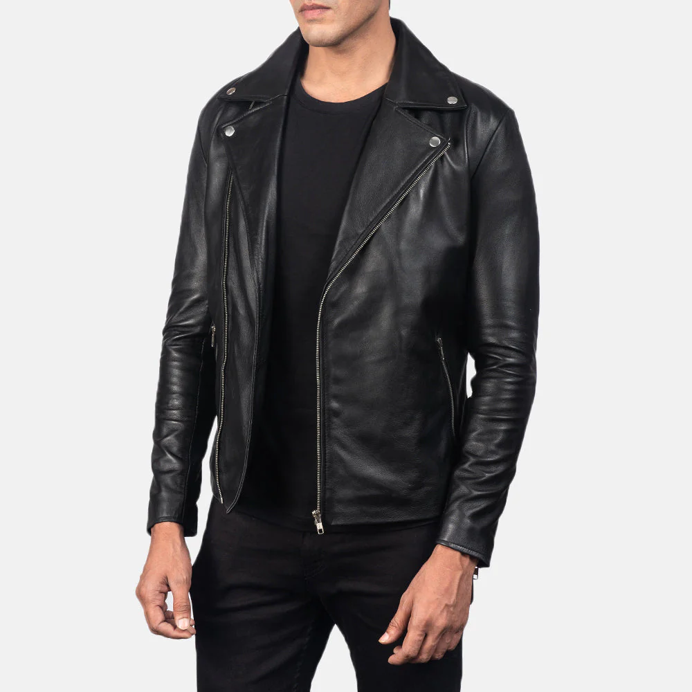 Noah Black Leather Biker Jacket - Image 3