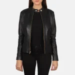 Rave Black Leather Biker Jacket - Image 2