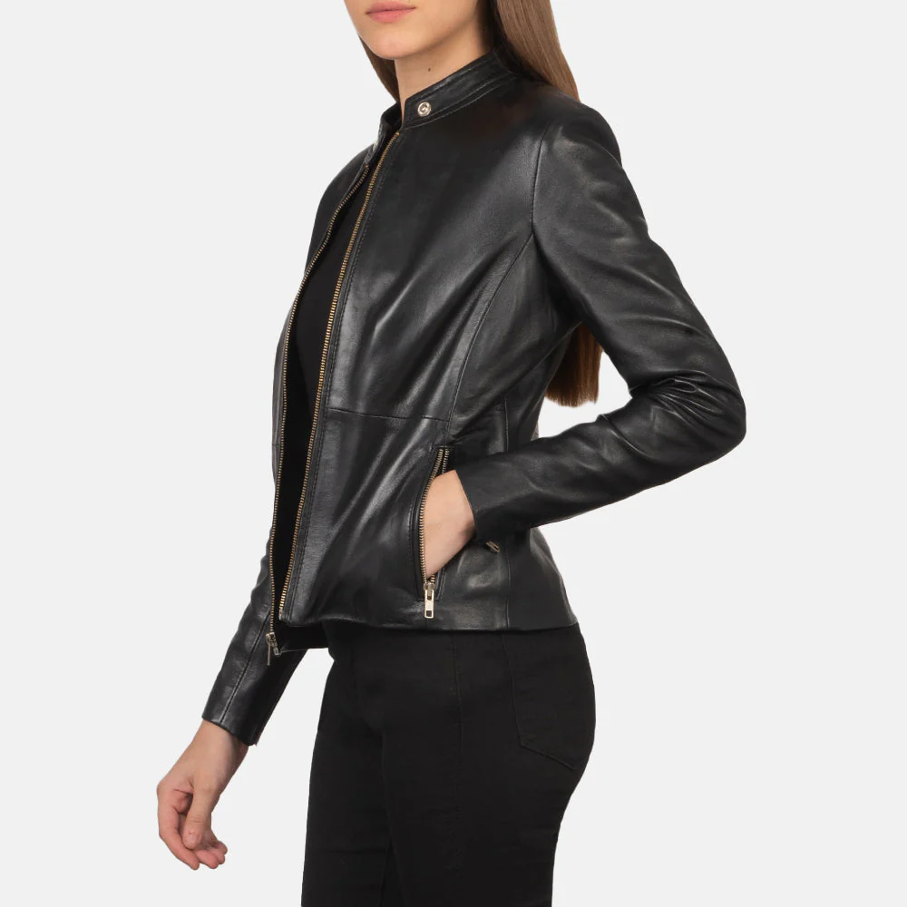 Rave Black Leather Biker Jacket - Image 2