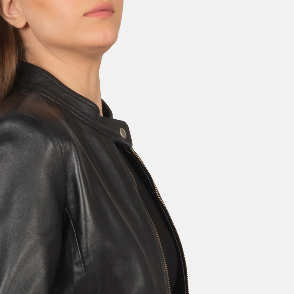 Rave Black Leather Biker Jacket - Image 6