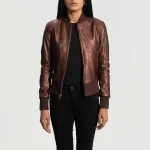 Reida Maroon Leather Bomber Jacket - Image 4