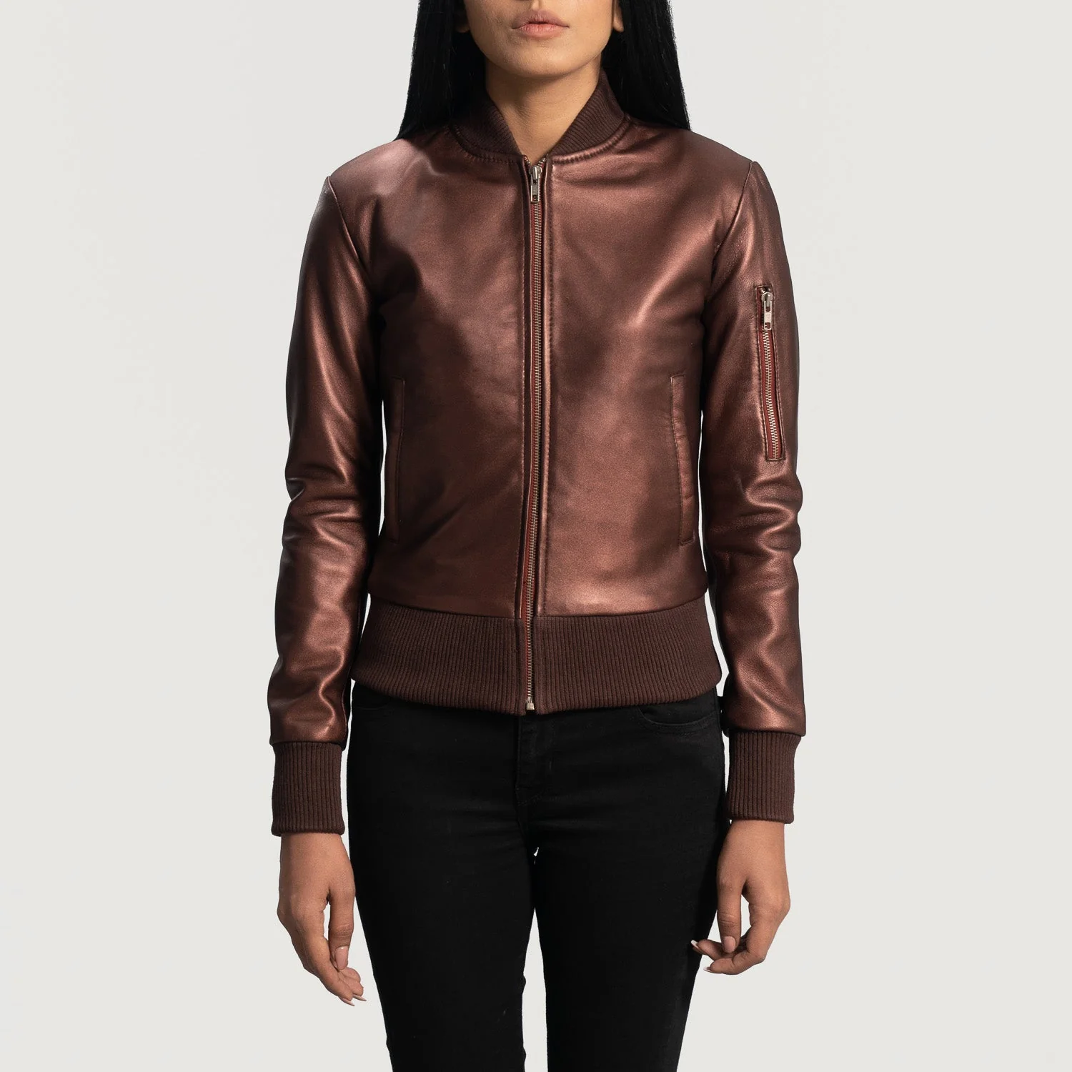 Reida Maroon Leather Bomber Jacket - Image 1