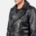 Royson Black Leather Duster Coat - Image 6
