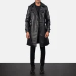 Royson Black Leather Duster Coat - Image 5