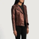 Rumy Maroon Leather Biker Jacket - Image 2