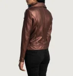 Rumy Maroon Leather Biker Jacket - Image 5