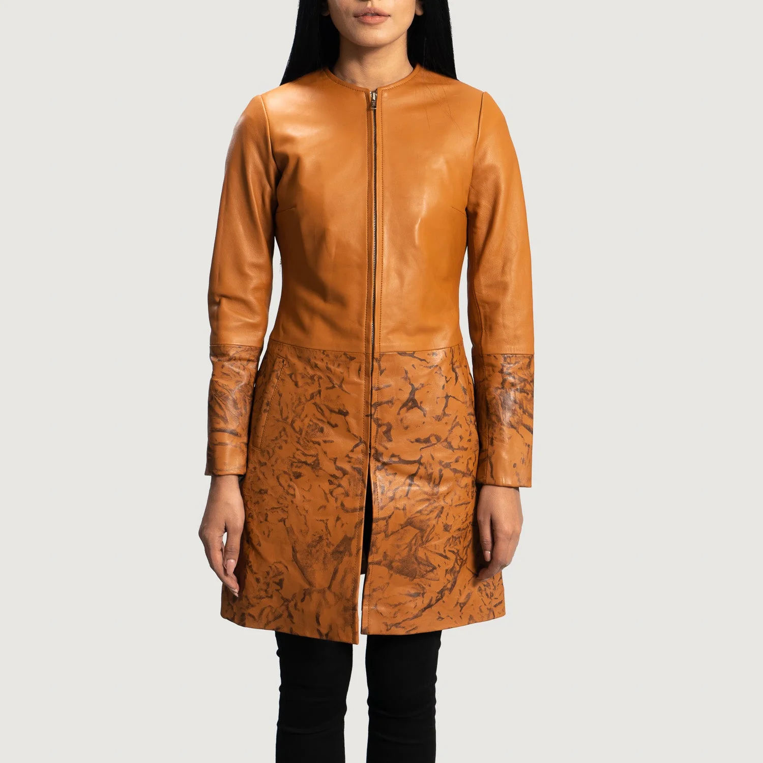 Sandy Tan Dye Leather Coat - Image 1