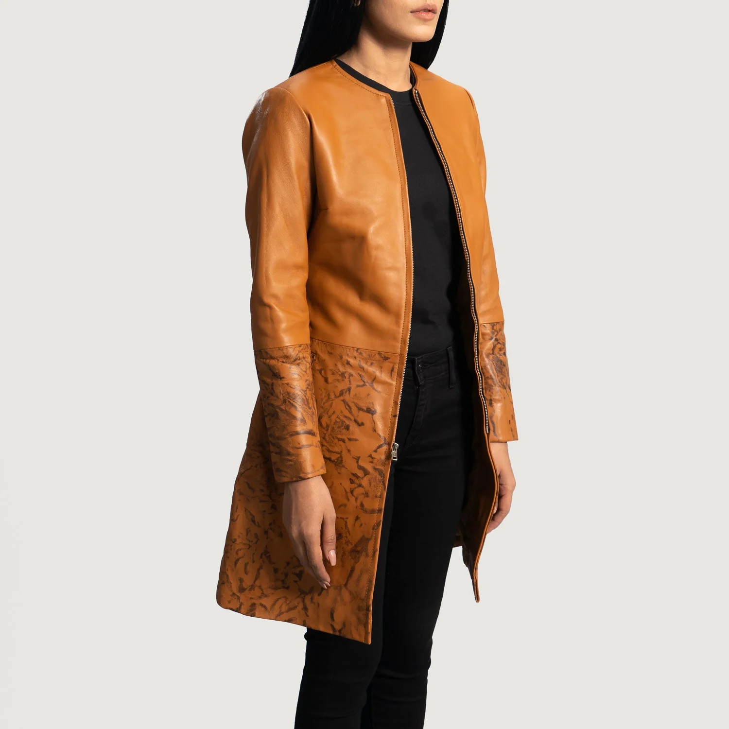Sandy Tan Dye Leather Coat - Image 2