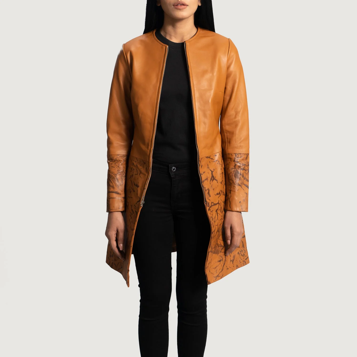 Sandy Tan Dye Leather Coat - Image 4