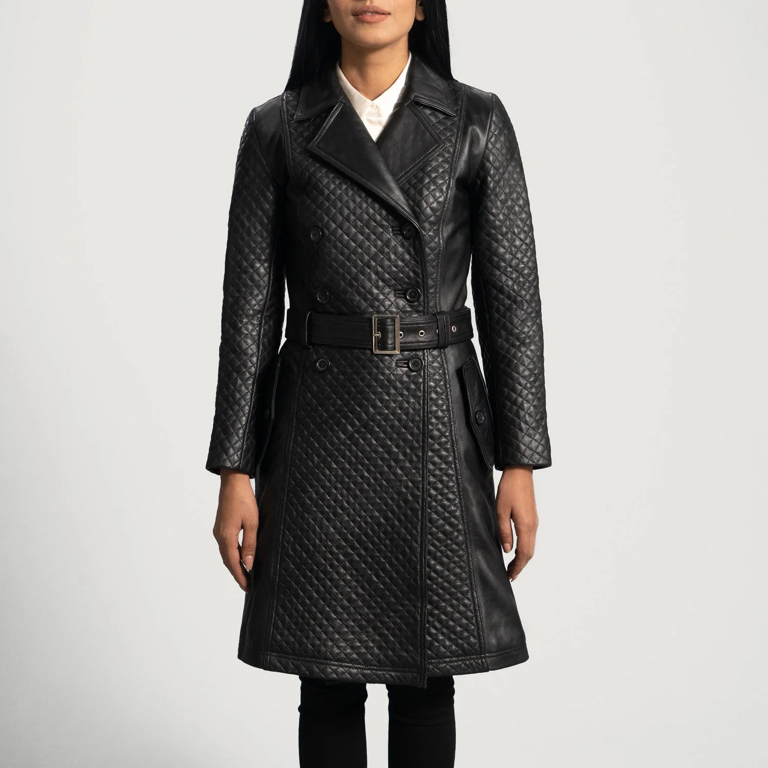 Sweet Susan Black Leather Trench Coat - Image 1