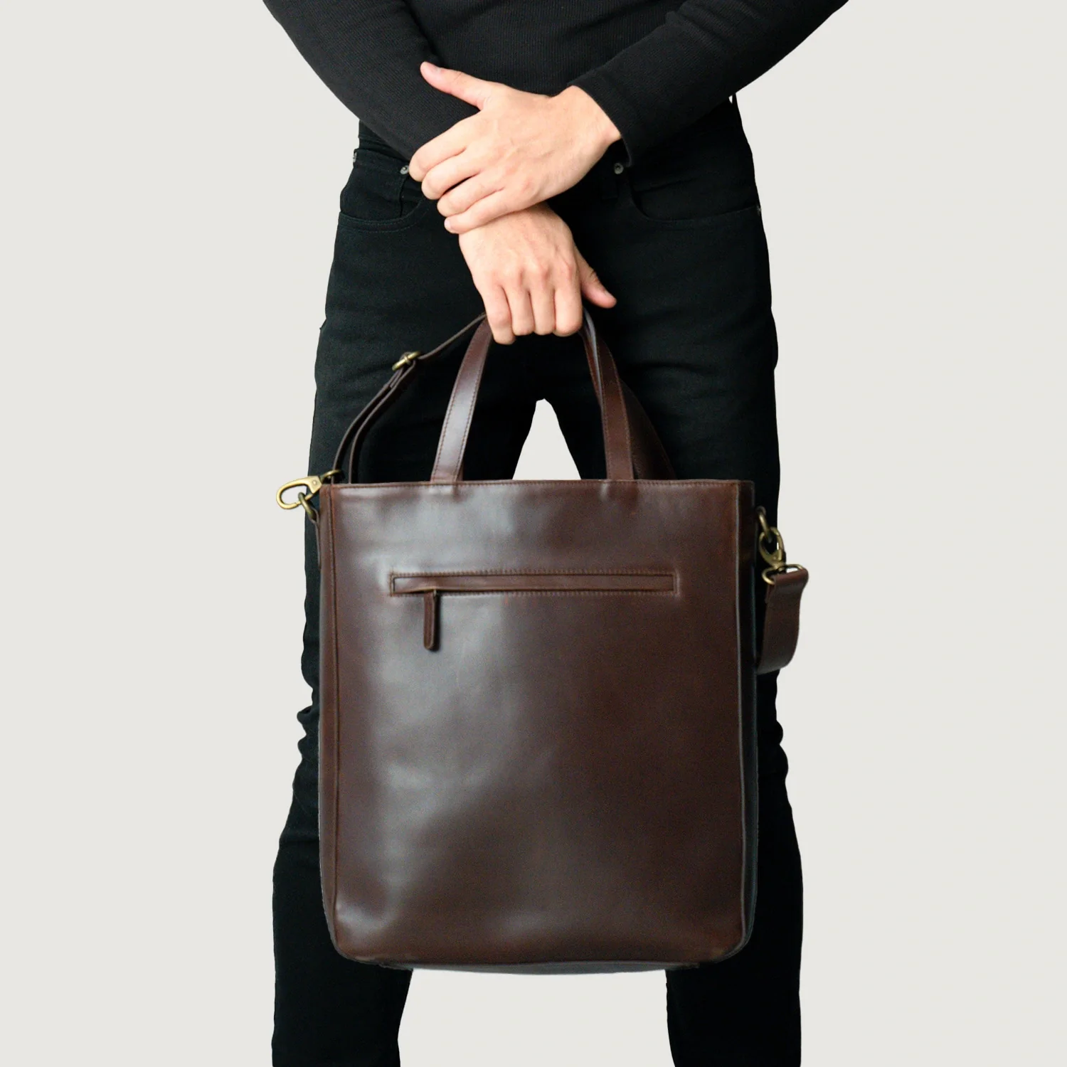 The Poet Vintage Brown Leather Tote Bag - Image 9