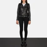 Alison Black Leather Biker Jacket - Image 3