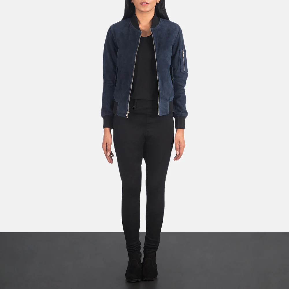 Ava Ma-1 Blue Suede Bomber Jacket - Image 4