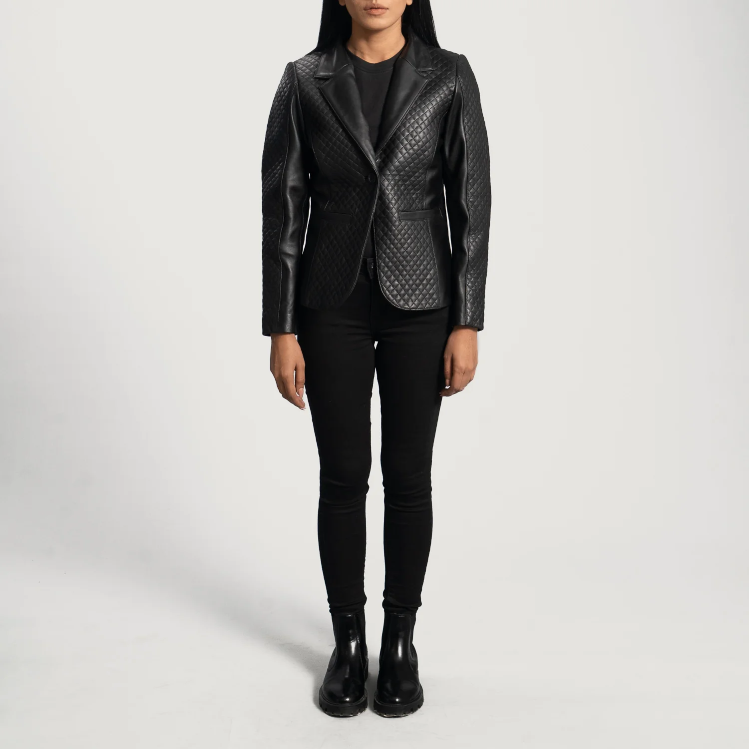 Cora Quilted Black Leather Blazer - Image 3