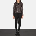 Flashback Maroon Leather Biker Jacket - Image 4
