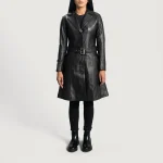 Moonlight Black Leather Trench Coat - Image 4