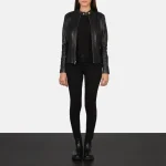 Rave Black Leather Biker Jacket - Image 4