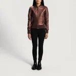 Reida Maroon Leather Bomber Jacket - Image 3