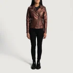 Rumy Maroon Leather Biker Jacket - Image 3