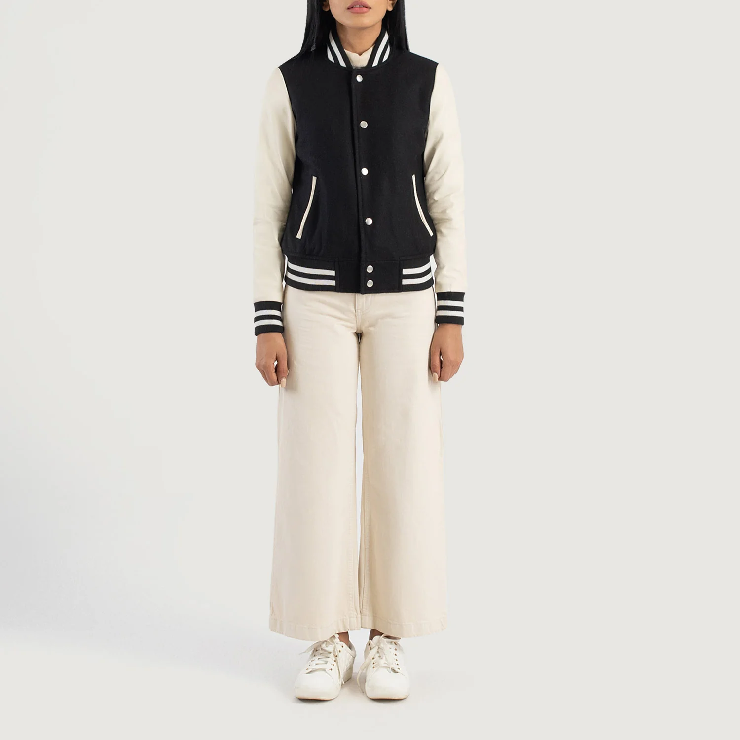 Savant Black & White Hybrid Varsity Jacket - Image 3