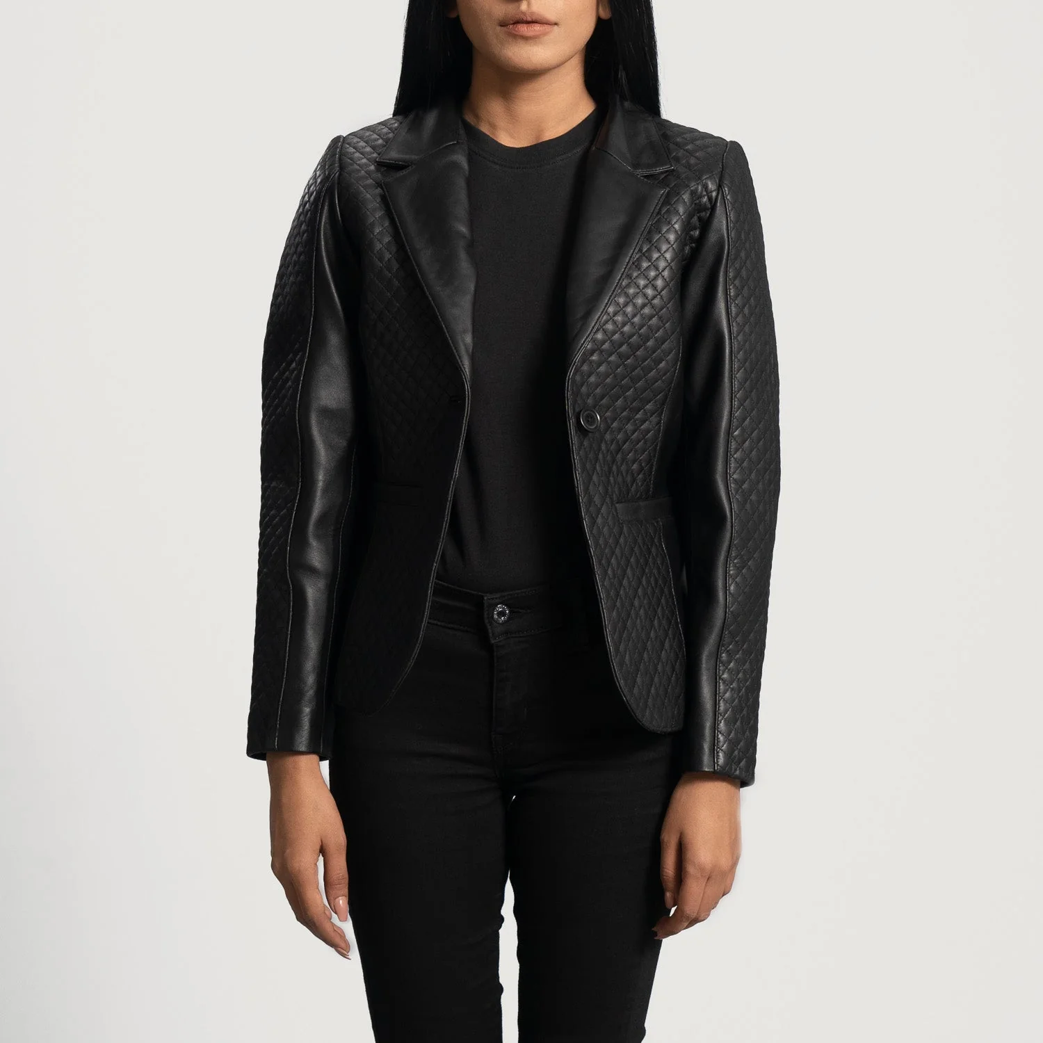 Cora Quilted Black Leather Blazer - Image 4