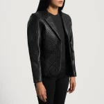 Cora Quilted Black Leather Blazer - Image 2