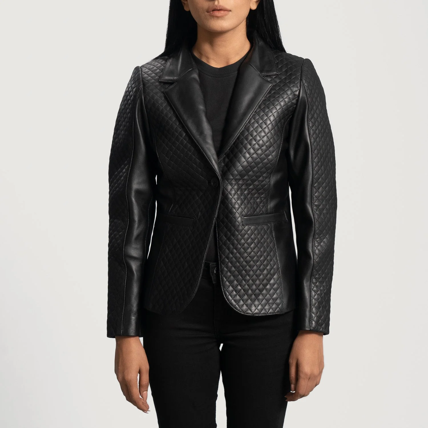 Cora Quilted Black Leather Blazer - Image 1